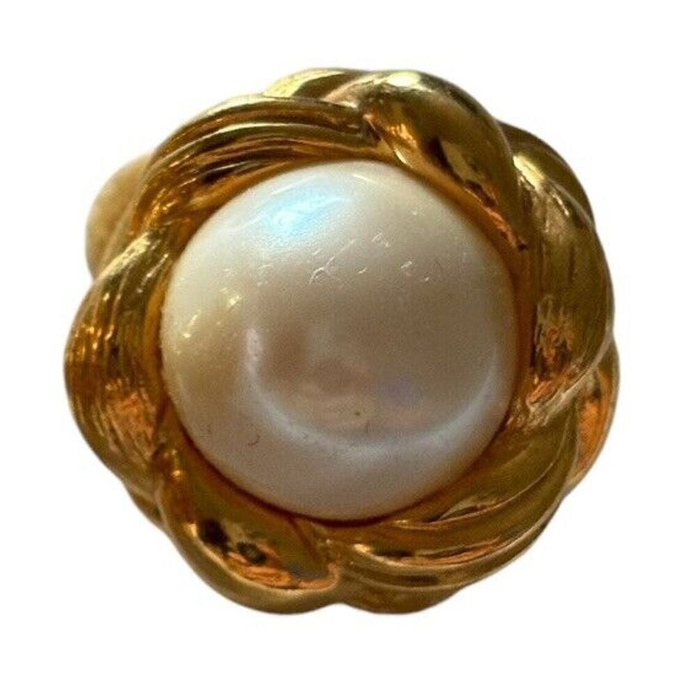 Braided Brushed Gold Tone Framed Pearl Clip On Earrings with Cushion Backs - Picture 4 of 7